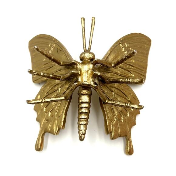 Large Metal Butterfly Gold Tone Cast Aluminum Detailed - Picture 2 of 11
